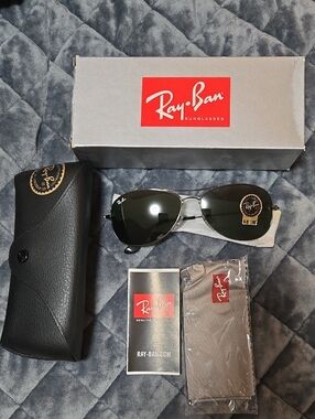 Ray-Ban Cockpit Aviator 3362 Silver Frame Sunglasses with Dark Green Lenses